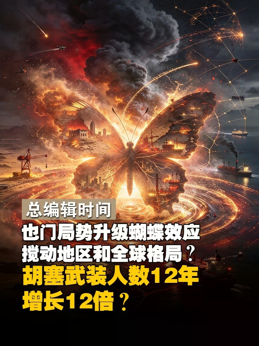 也门局势升级 蝴蝶效应搅动地区和全球格局 蒋晓峰：胡塞武装人数12年增长12倍#总编辑时间 #胡塞武装 #蝴蝶效应