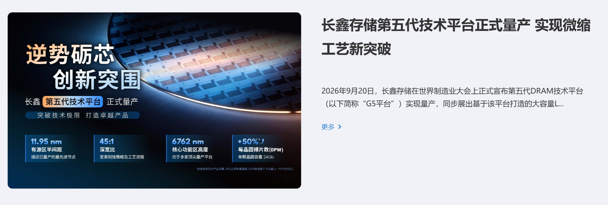 图为长鑫存储第五代DRAM技术平台量产宣传图 图源:长鑫科技