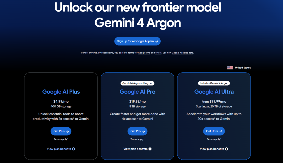 (“能用Gemini 4 Argon”已经成为谷歌订阅页面的最新噱头)