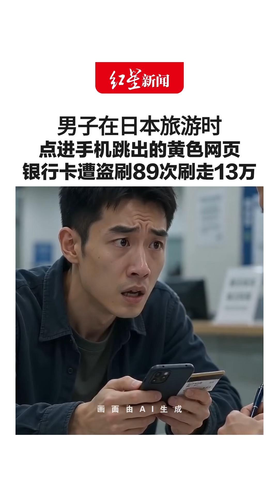 男子在日本旅游时 点进手机跳出的黄色网页 银行卡遭盗刷89次刷走13万 法院：本人、银行平均分担损失