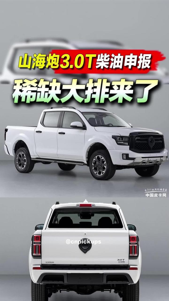 稀缺大排来了！山海炮3.0T柴油申报！#皮卡 #大排量 #长城山海炮 #柴油 #新车