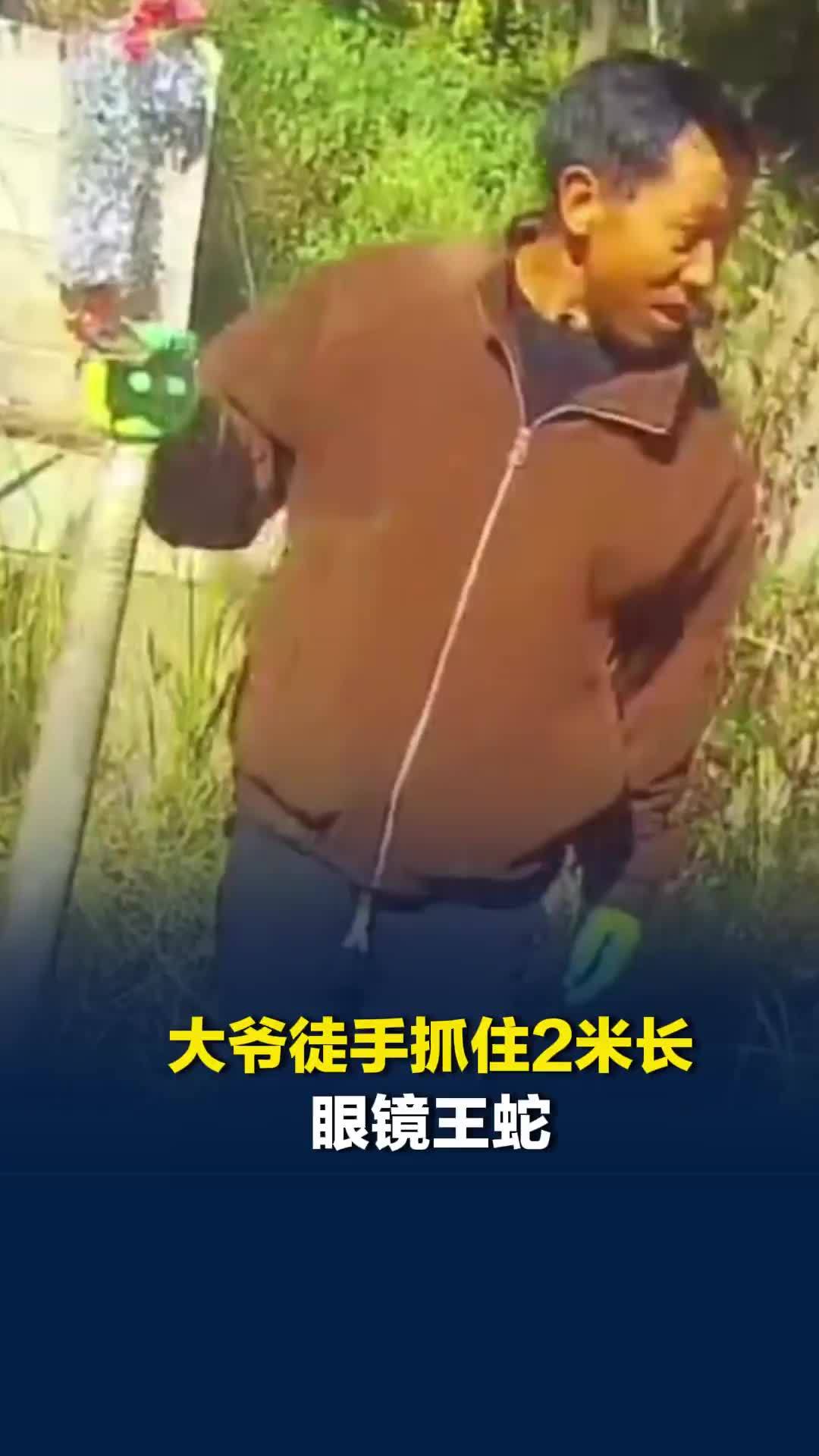大爷徒手抓住2米长眼镜王蛇交给民警，民警紧急安全教育：下次不能抓了