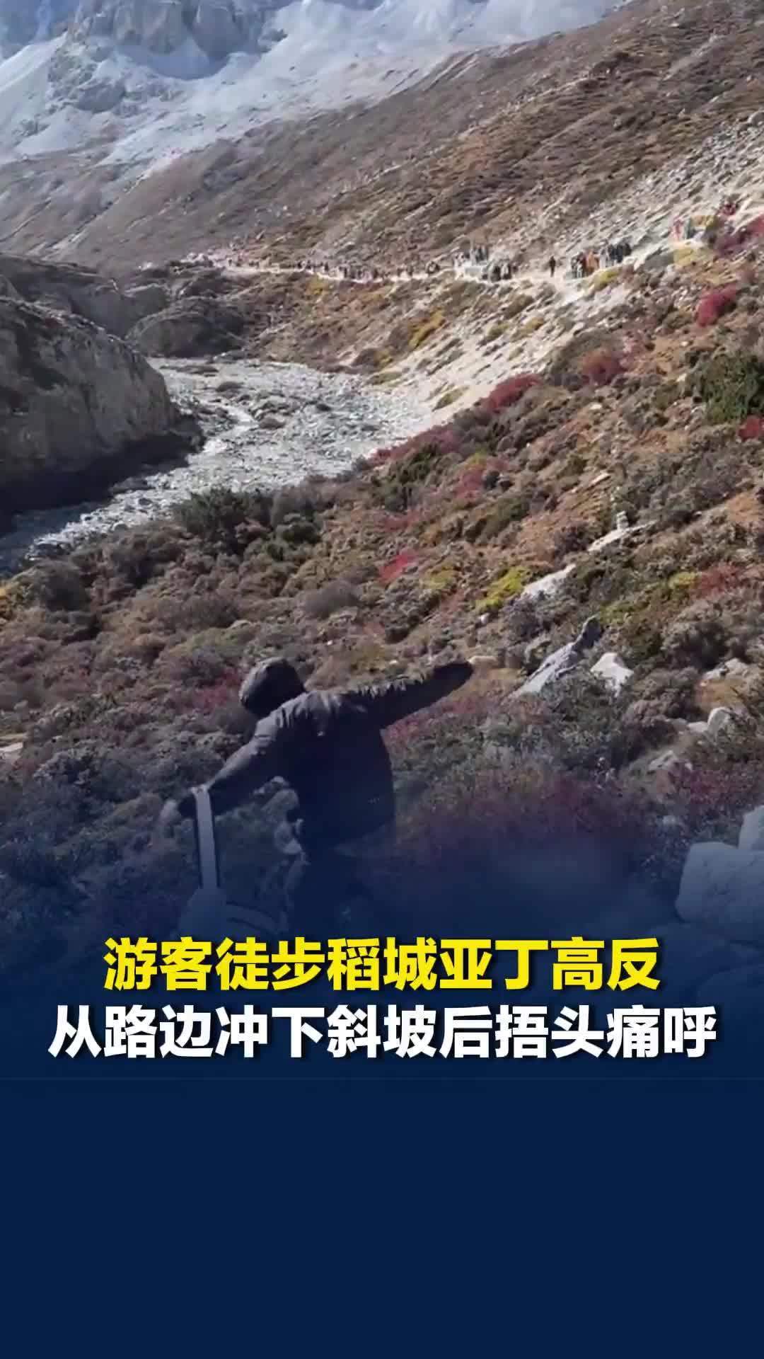 游客徒步稻城亚丁高反，从路边冲下斜坡后捂头痛呼，景区：因高反引起脑水肿