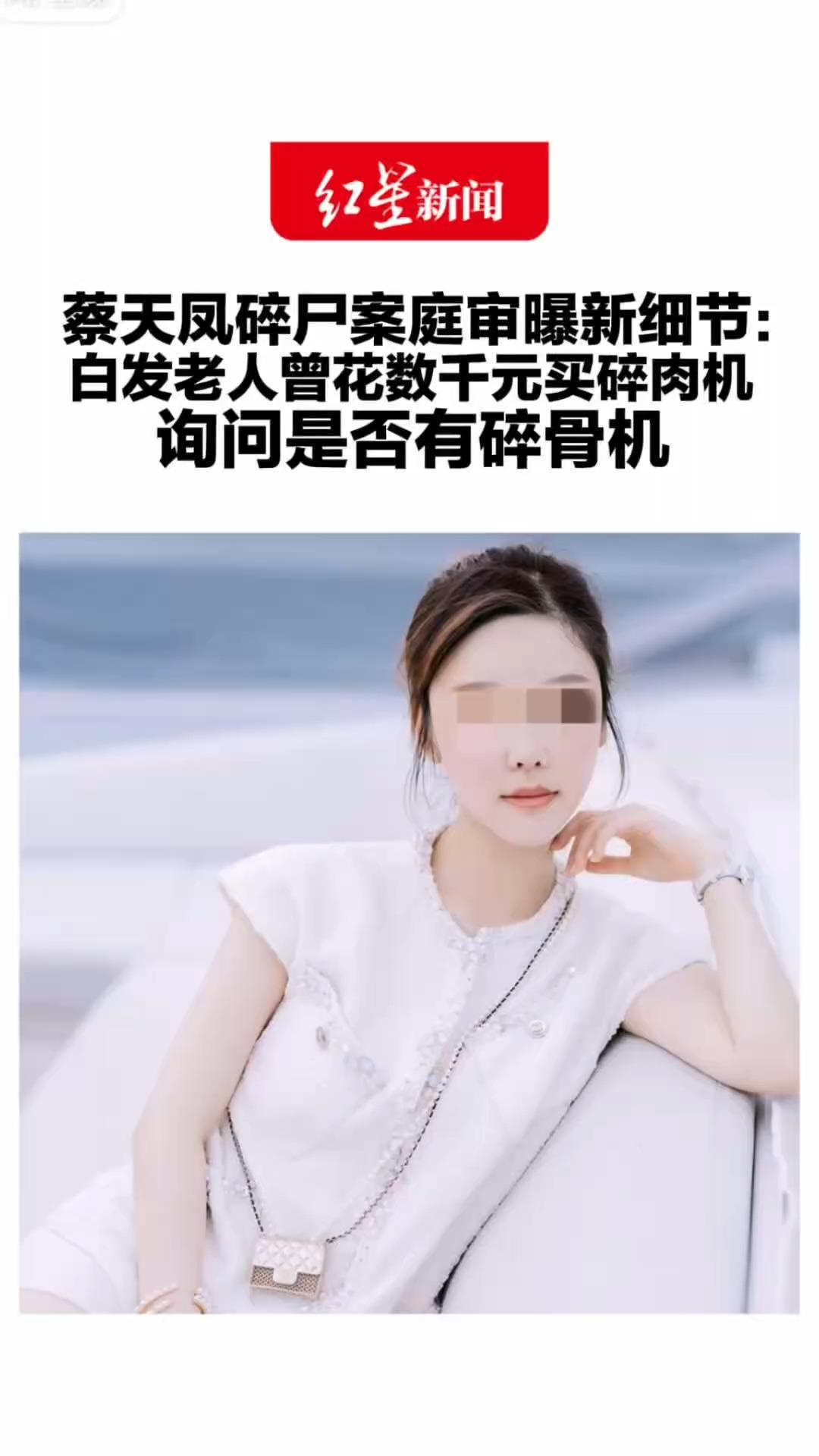 蔡天凤碎尸案庭审曝新细节：白发老人曾花数千元买碎肉机 询问是否有碎骨机 前私人司机称蔡天凤遇害前欠债