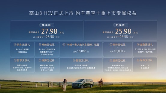 魏牌高山8 HEV正式上市，限时权益价25.98万元起