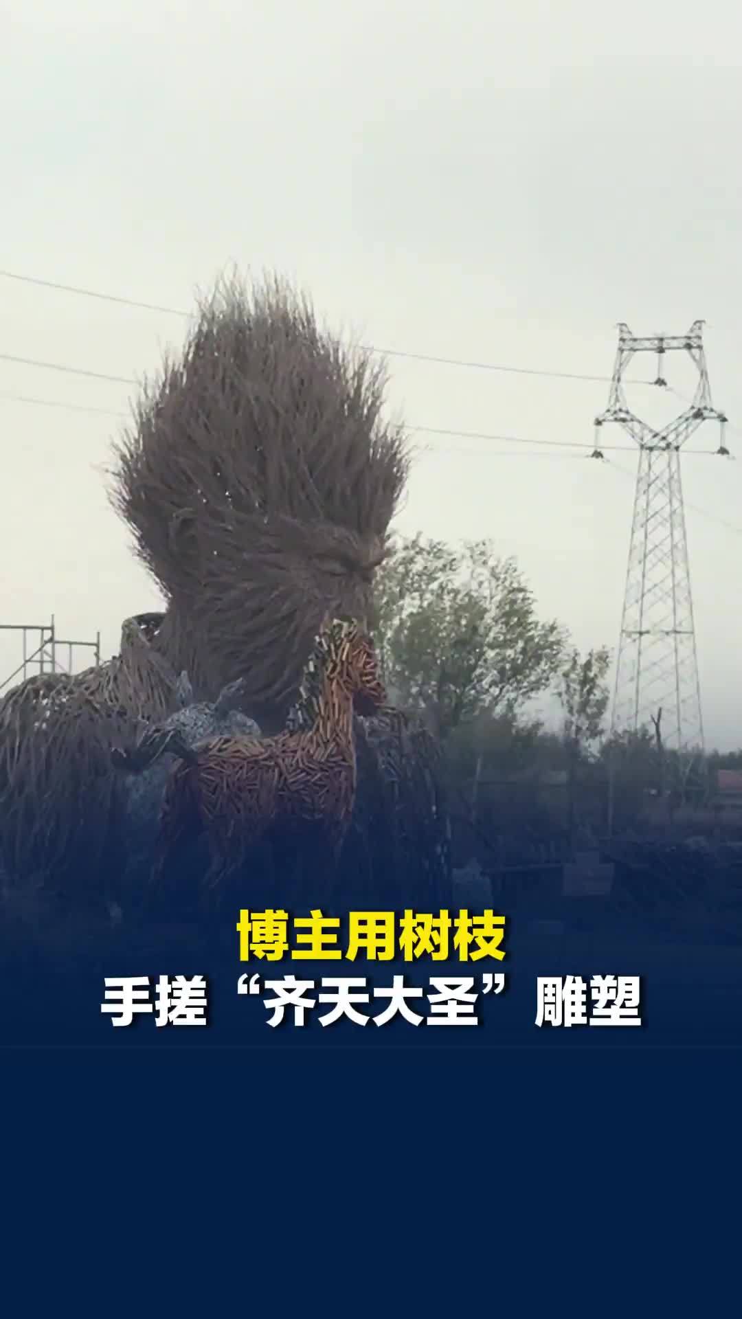 山东博主用树枝手搓“齐天大圣”雕塑，网友：高手在民间