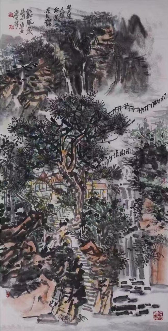 黄庆享，松風泉鸣，136X68cm