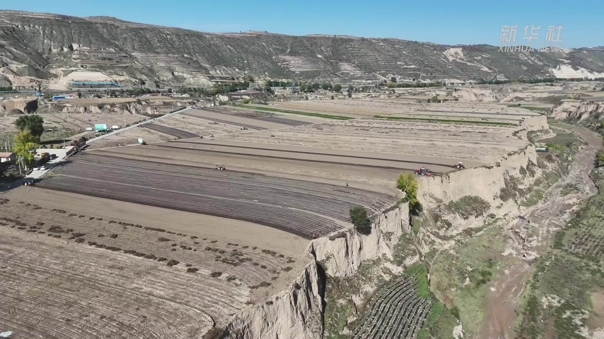 甘肃定西：秋覆膜保墒忙 旱塬披上“御寒衣”