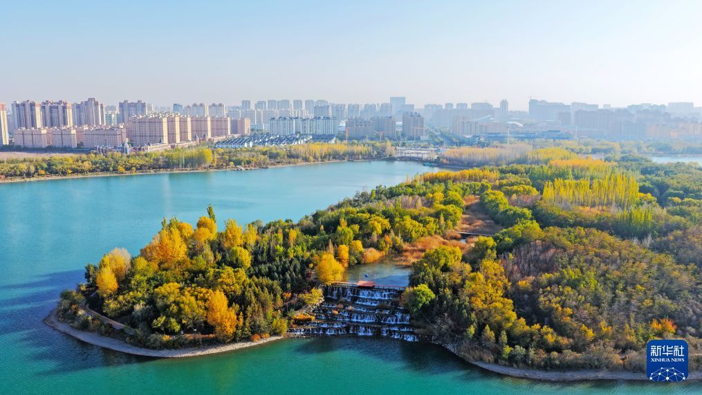 10月27日拍摄的张掖市芦水湾生态景区秋景（无人机照片）　新华社发（成林　摄）