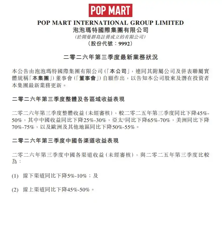 泡泡玛特发布公告