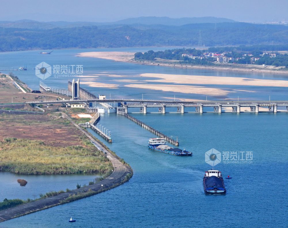 2026年10月23日,江西赣江航道泰和段,货运船舶有序通过泰和航电枢纽大坝船闸。