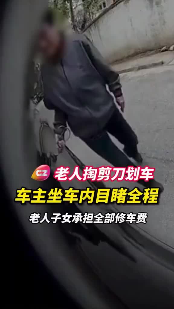 老人掏剪刀划车车主坐车内目睹全程