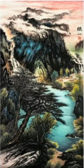 《山涧霞辉》139×68cm