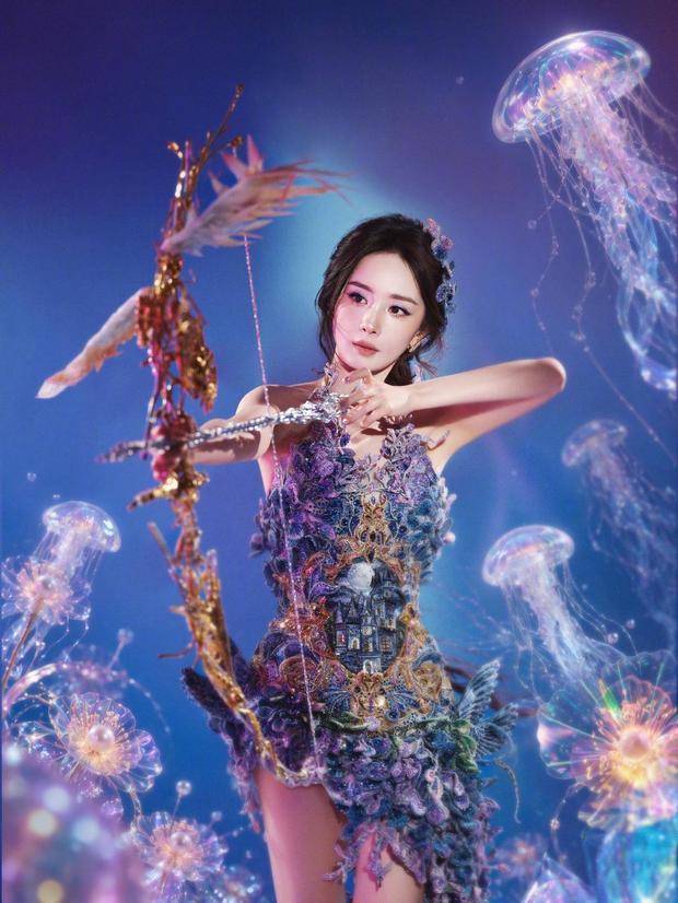 杨幂穿紫藤花裙灵动梦幻