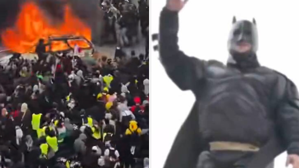 全法41万人大游行，有示威者现场模仿蝙蝠侠