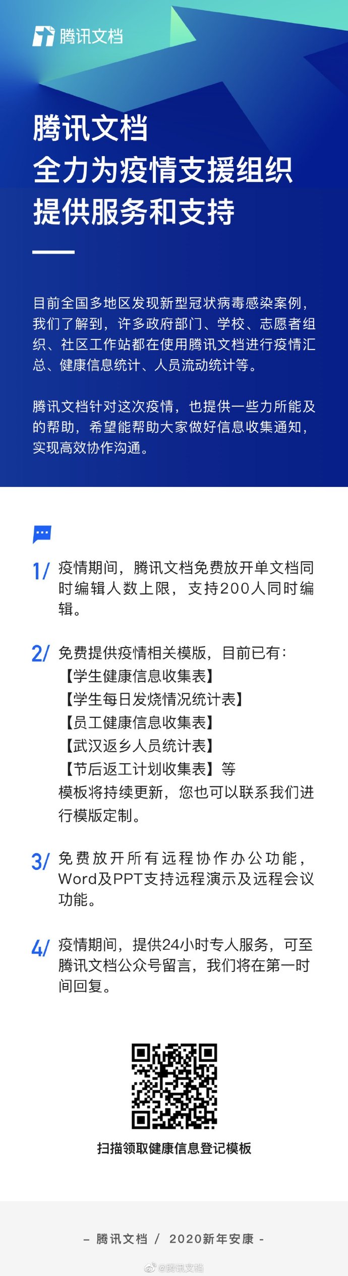 为疫情支援组织提供便利 腾讯文档免费放开远程协作办公